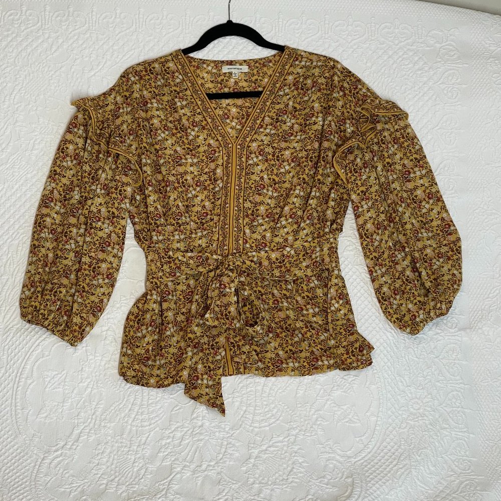 Max Studio Women's Crepe 3/4 Sleeve Tie Front Blouse - Size Large